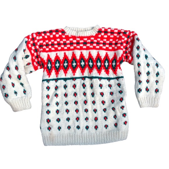 Vtg Hand Knit Christmas Nordic Southwestern Aztec Fisherman Grandpa Wool Sweater - Picture 9 of 12